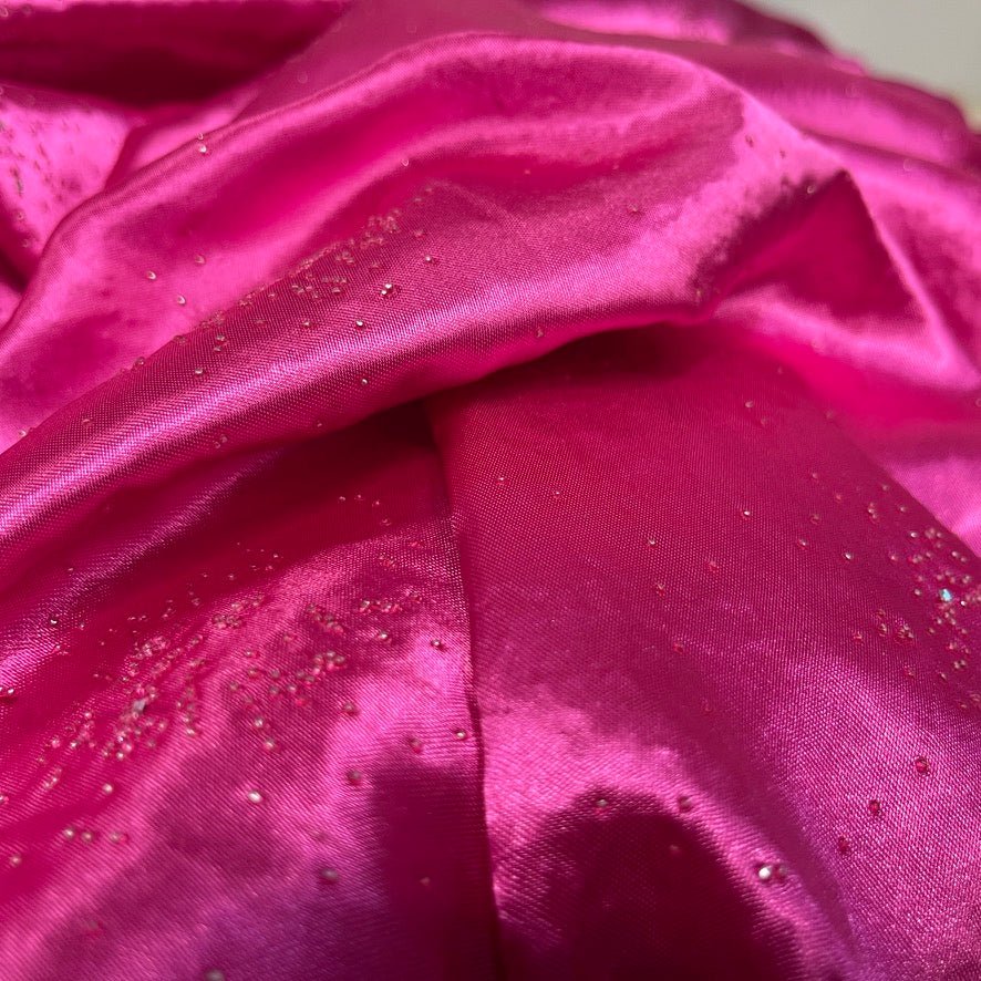 Cerise Pink Satin Fabric Small Silver Gemstones Dress Draping Material 60" - Bull Ring Fabrics