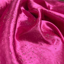 Cerise Pink Satin Fabric Small Silver Gemstones Dress Draping Material 60" - Bull Ring Fabrics