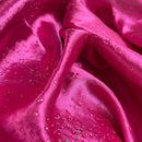 Cerise Pink Satin Fabric Small Silver Gemstones Dress Draping Material 60" - Bull Ring Fabrics