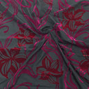 Cerise Red Floral Flocked Taffeta Fabric Dress Material 150cm Black - Bull Ring Fabrics