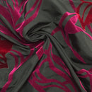 Cerise Red Floral Flocked Taffeta Fabric Dress Material 150cm Black - Bull Ring Fabrics
