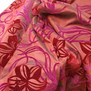 Cerise Red Floral Flocked Taffeta Fabric Dress Material 150cm Wine/Red - Bull Ring Fabrics