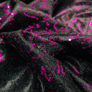Cerise Sequins Cobweb Overlay Bonded Satin Net Lace, Black - Bull Ring Fabrics