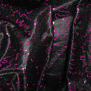 Cerise Sequins Cobweb Overlay Bonded Satin Net Lace, Black - Bull Ring Fabrics