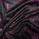 Cerise Sequins Cobweb Overlay Bonded Satin Net Lace, Black - Bull Ring Fabrics