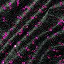 Cerise Sequins Cobweb Overlay Bonded Satin Net Lace, Black - Bull Ring Fabrics