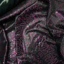 Cerise Sequins Cobweb Overlay Bonded Satin Net Lace, Black - Bull Ring Fabrics