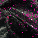 Cerise Sequins Cobweb Overlay Bonded Satin Net Lace, Black - Bull Ring Fabrics