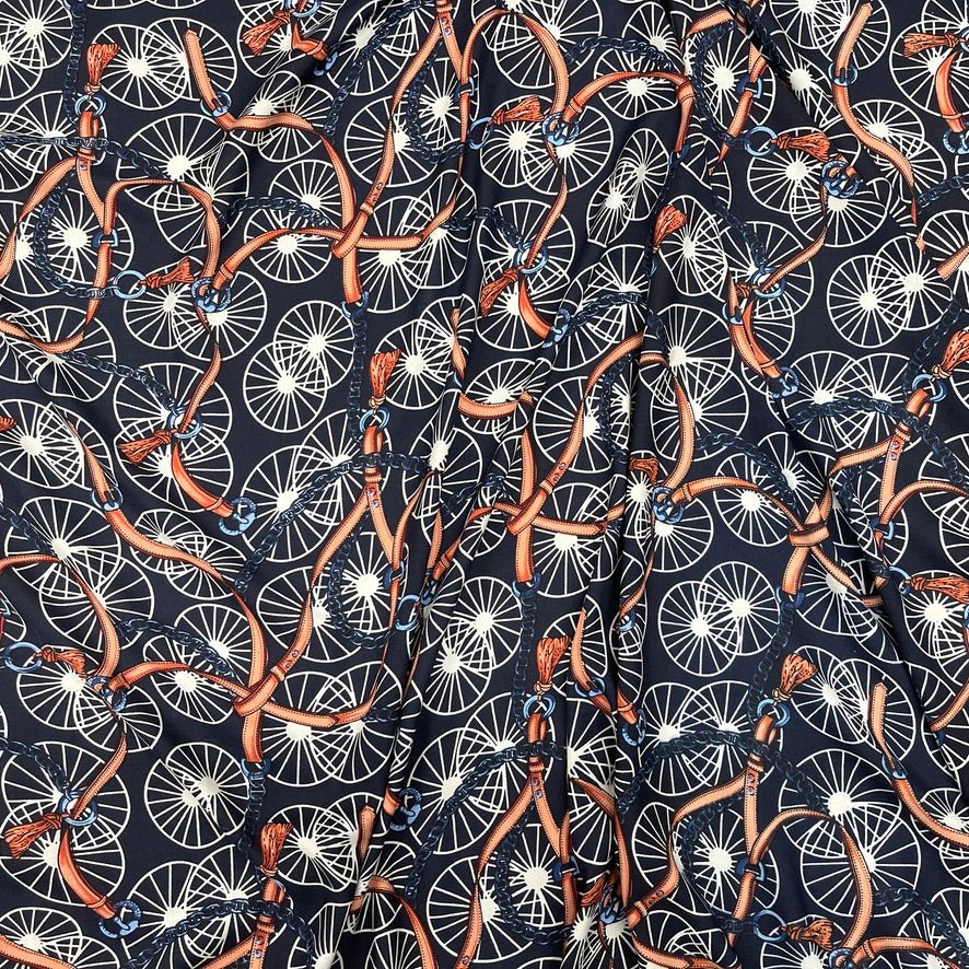 Chain & Belt Print 100% Viscose Summer Dress Fabric 60", Navy - Bull Ring Fabrics