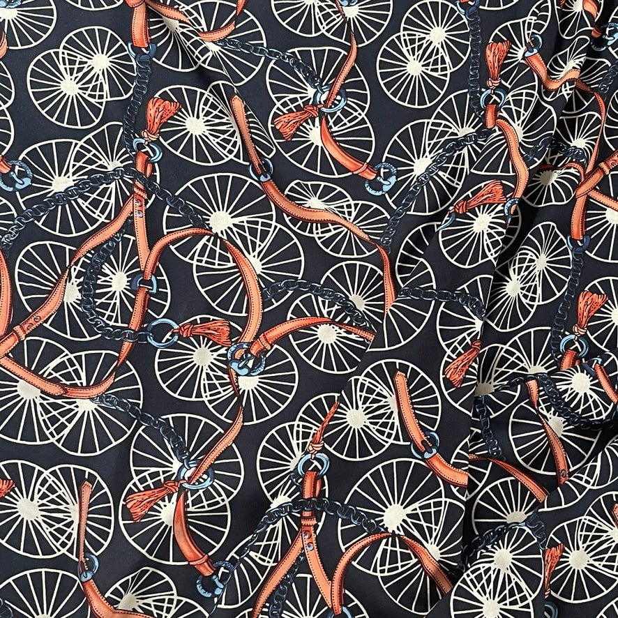 Chain & Belt Print 100% Viscose Summer Dress Fabric 60", Navy - Bull Ring Fabrics