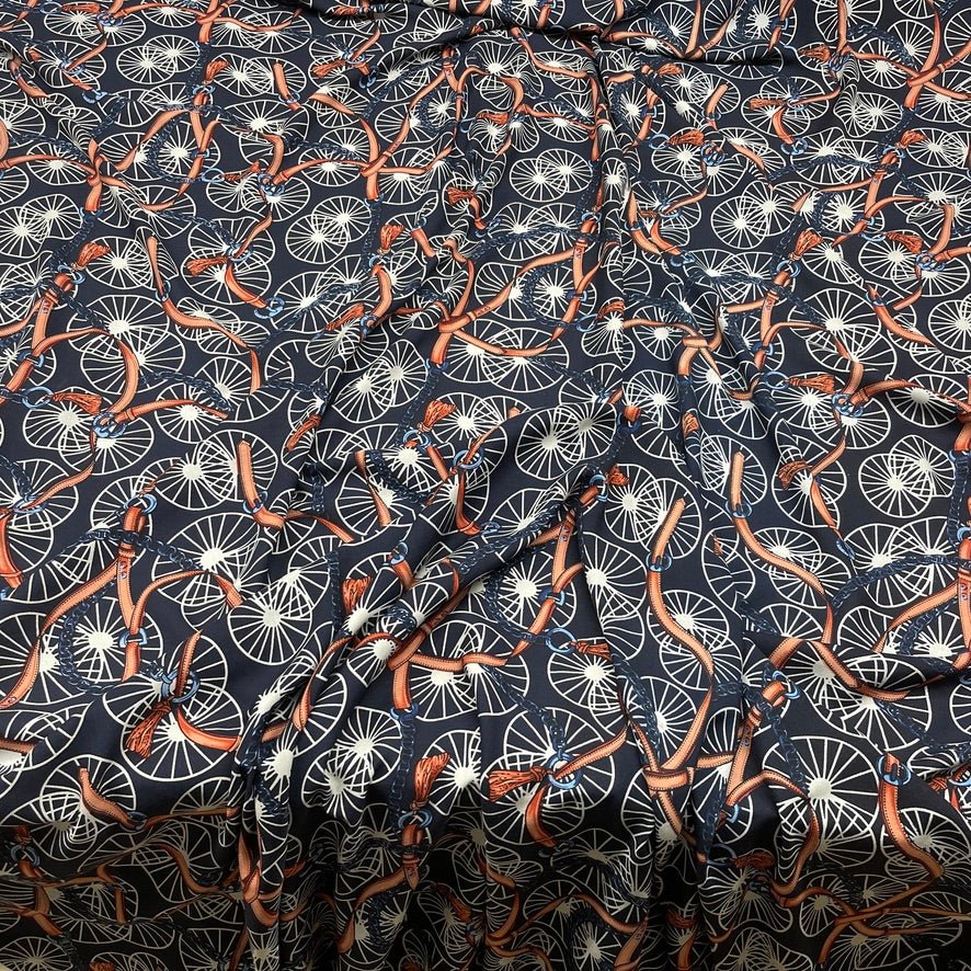 Chain & Belt Print 100% Viscose Summer Dress Fabric 60", Navy - Bull Ring Fabrics
