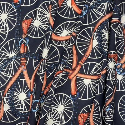 Chain & Belt Print 100% Viscose Summer Dress Fabric 60", Navy - Bull Ring Fabrics