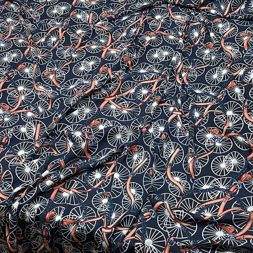 Chain & Belt Print 100% Viscose Summer Dress Fabric 60", Navy - Bull Ring Fabrics