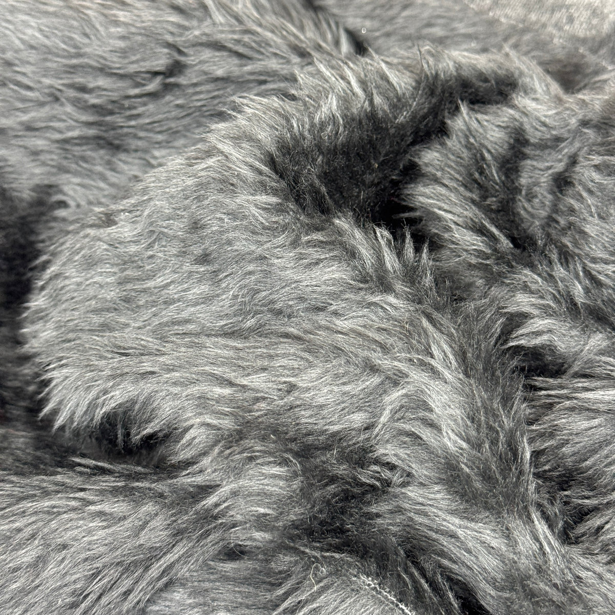 Charcoal grey short pile faux fur fabric remnant - Bullring Fabrics