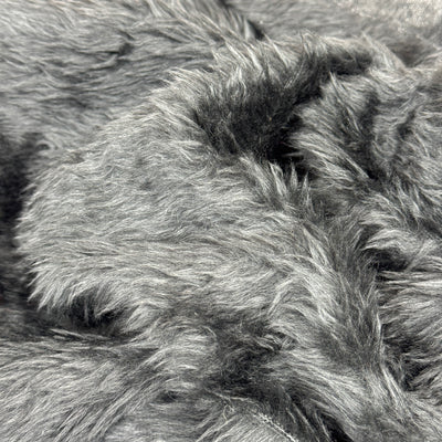 Charcoal grey short pile faux fur fabric remnant - Bullring Fabrics