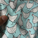 Chickens Hens 100% Cotton Poplin Fabric Rose & Hubble Quilting Dress 45", Duck Egg - Bull Ring Fabrics