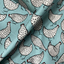 Chickens Hens 100% Cotton Poplin Fabric Rose & Hubble Quilting Dress 45", Duck Egg - Bull Ring Fabrics
