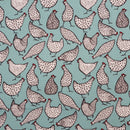Chickens Hens 100% Cotton Poplin Fabric Rose & Hubble Quilting Dress 45", Duck Egg - Bull Ring Fabrics