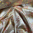 Chinese Blossom Silk Jacquard Brocade Fabric, Silver - Bull Ring Fabrics