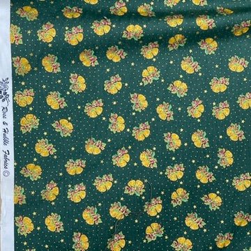 Christmas Bells 100% Cotton Poplin Fabric Rose & Hubble 45", Green - Bull Ring Fabrics