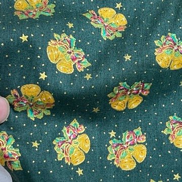 Christmas Bells 100% Cotton Poplin Fabric Rose & Hubble 45", Green - Bull Ring Fabrics