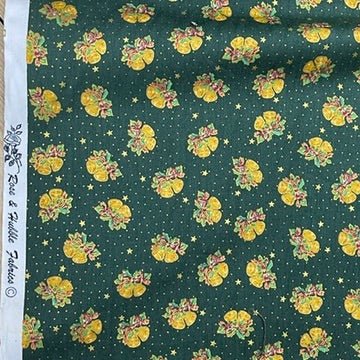 Christmas Bells 100% Cotton Poplin Fabric Rose & Hubble 45", Green - Bull Ring Fabrics