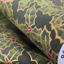 Christmas Hollies Berries Cotton Poplin Rose & Hubble Fabric, Bottle Green - Bull Ring Fabrics