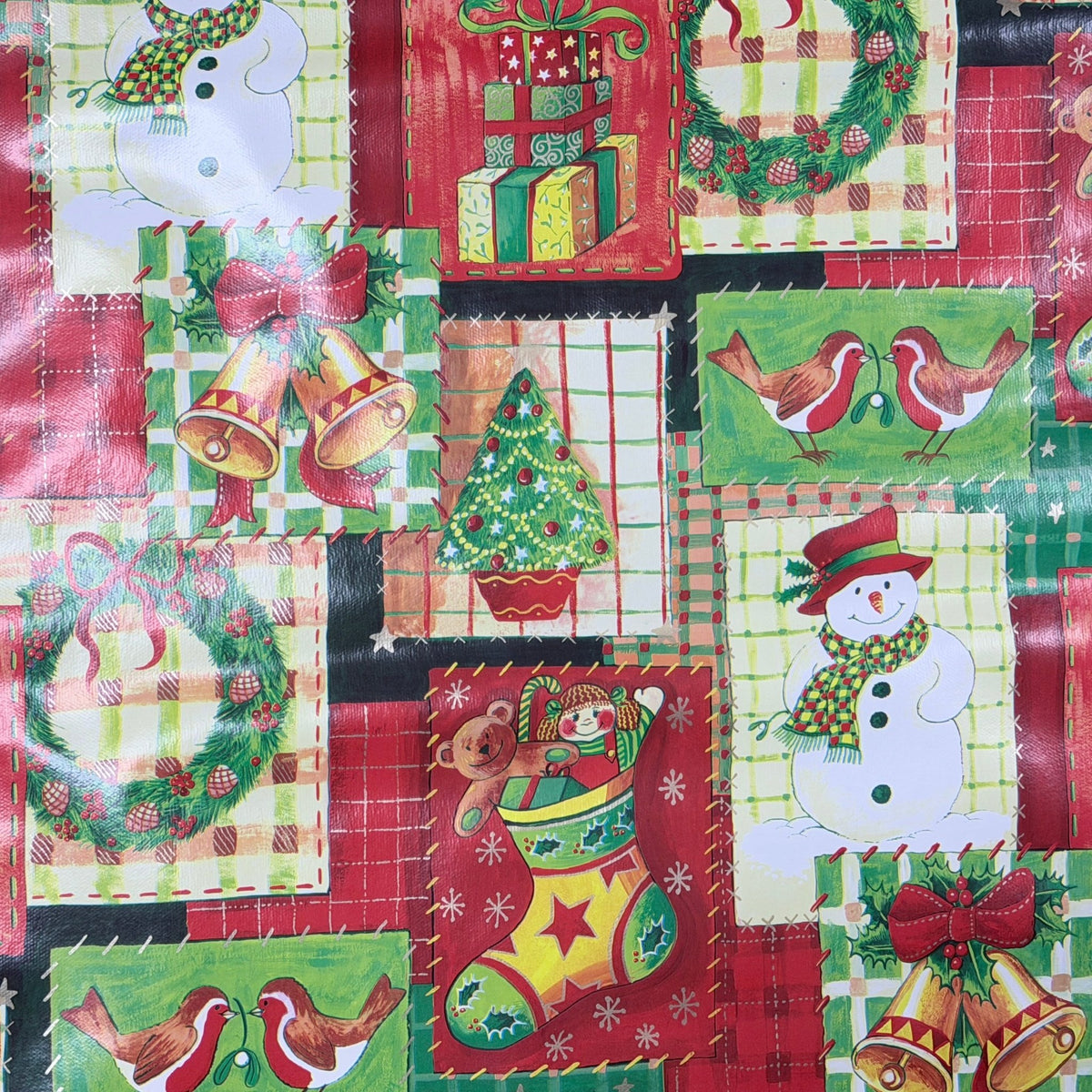 Christmas Oilcloth PVC Multi Patchwork Xmas Tablecloth Fabric - Bull Ring Fabrics