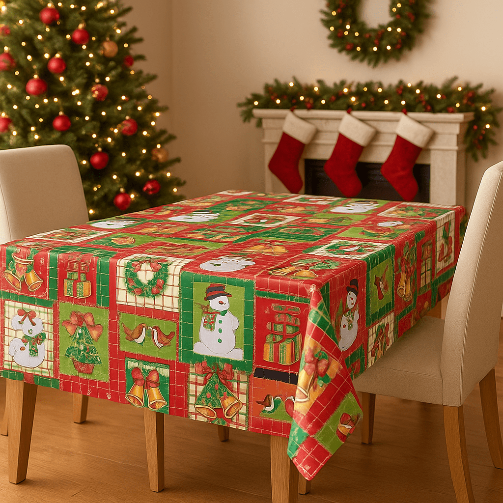Christmas Oilcloth PVC Multi Patchwork Xmas Tablecloth Fabric - Bull Ring Fabrics