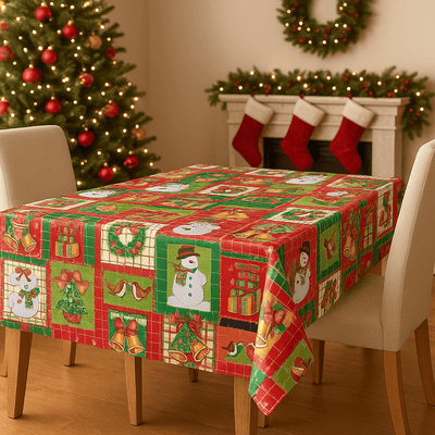 Christmas Oilcloth PVC Multi Patchwork Xmas Tablecloth Fabric - Bull Ring Fabrics