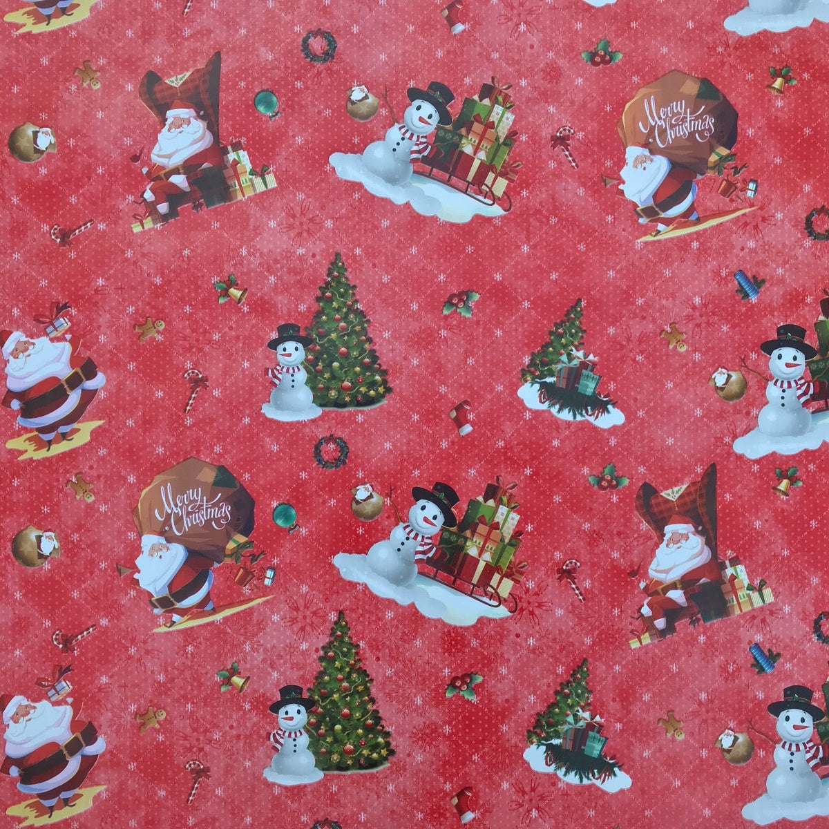 Christmas Oilcloth PVC Santa Xmas Tablecloth Fabric 54", Red - Bull Ring Fabrics