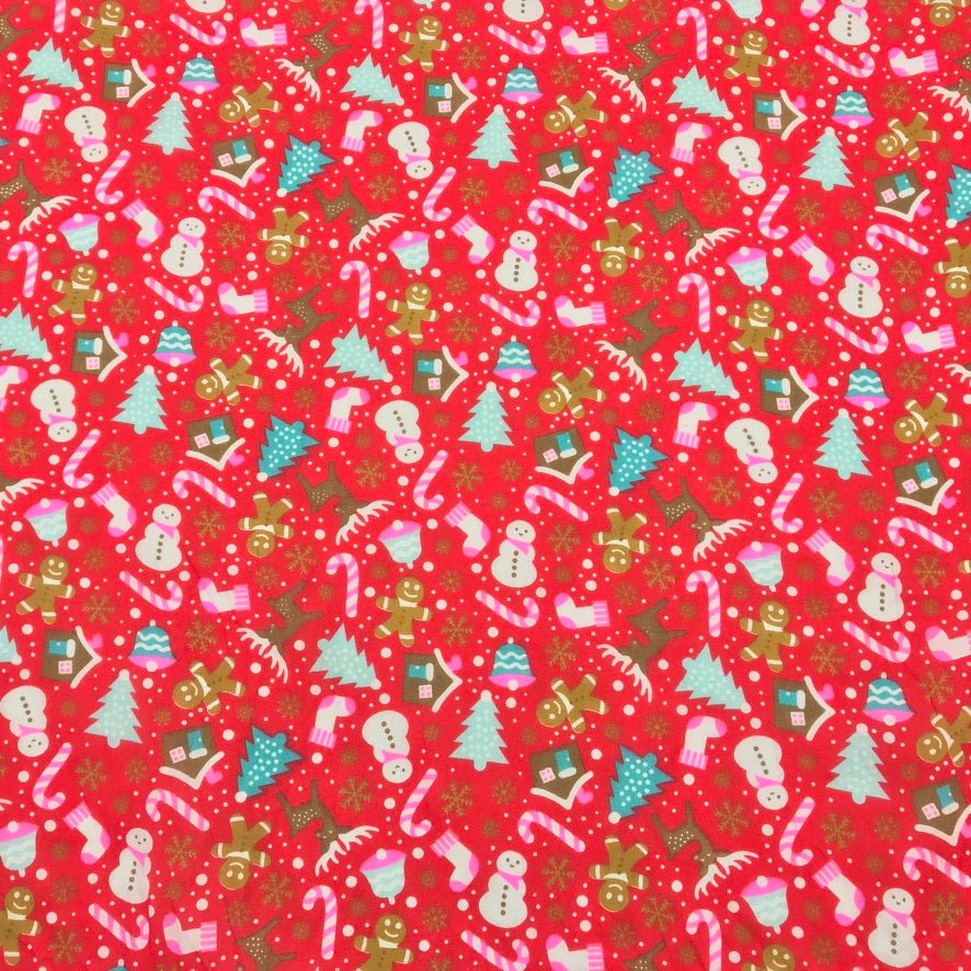 Christmas Party Polycotton Fabric Xmas Crafts 45", Red - Bull Ring Fabrics