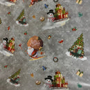 Christmas Print Santa Xmas Tablecloth PVC Fabric, Silver - Bull Ring Fabrics