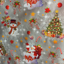 Christmas PVC Santa Xmas Tree Snowman Tablecloth Fabric, Silver - Bull Ring Fabrics