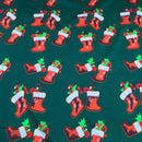 Christmas Stockings Polyester Bi-Stretch Fabric, Green - Bull Ring Fabrics