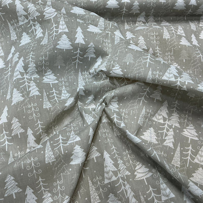 Christmas Tree Polycotton Fabric Xmas Crafts 45", Grey - Bull Ring Fabrics