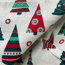 Christmas Trees Xmas 100% Cotton Fabric 54", Cream - Bull Ring Fabrics