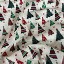 Christmas Trees Xmas 100% Cotton Fabric 54", Cream - Bull Ring Fabrics