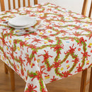Christmas Wreaths & Bells Tablecloth PVC Fabric Xmas, White - Bull Ring Fabrics
