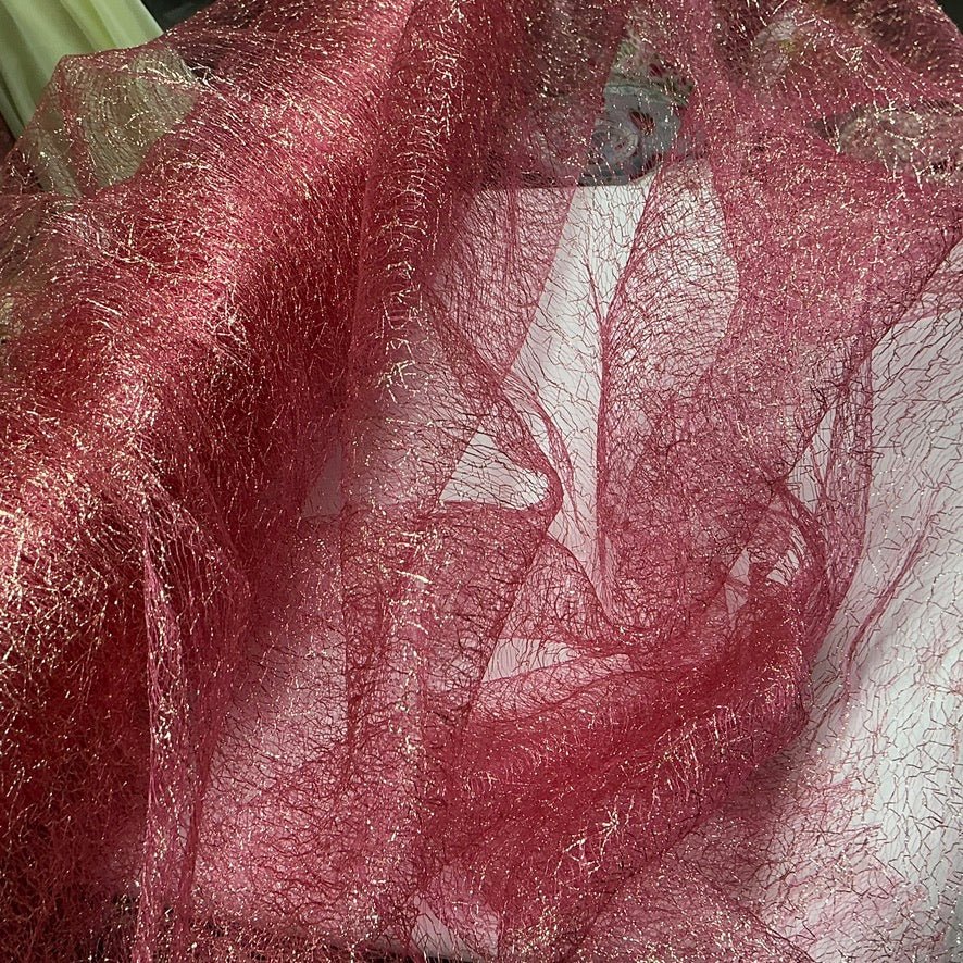 Cobweb Mesh Soft Tulle Fabric Dressmaking 60" Cerise/Gold - Bull Ring Fabrics