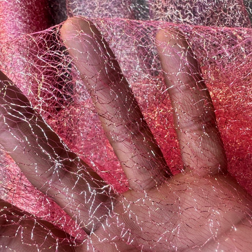 Cobweb Mesh Soft Tulle Fabric Dressmaking 60" Cerise/Gold - Bull Ring Fabrics