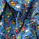 Comic Kids Pow! Smash! Cotton Fabric 150cm, Turquoise - Bull Ring Fabrics