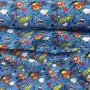 Comic Kids Pow! Smash! Cotton Fabric 150cm, Turquoise - Bull Ring Fabrics