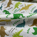 Cool Dinosaurs Kids Fun Polycotton Fabric 45", White - Bull Ring Fabrics