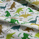Cool Dinosaurs Kids Fun Polycotton Fabric 45", White - Bull Ring Fabrics