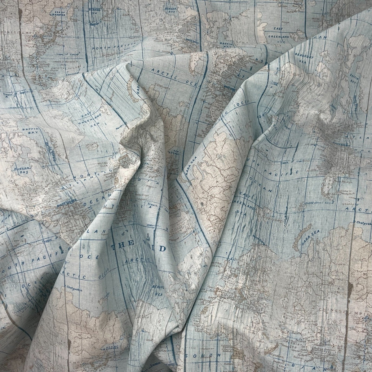 World Map Atlas Print Cotton Linen Look Fabric, Upholstery & Curtains 140cm - image 2 - Bull Ring Fabrics