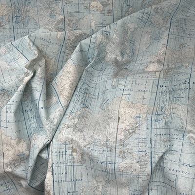 Cotton Rich Linen Look Fabric World Map Atlas Upholstery Curtain Cushion 54” - Bull Ring Fabrics