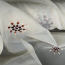 Cream Starbuzz Embroidery Floral Voile Fabric Net Curtain 150cm - Bull Ring Fabrics