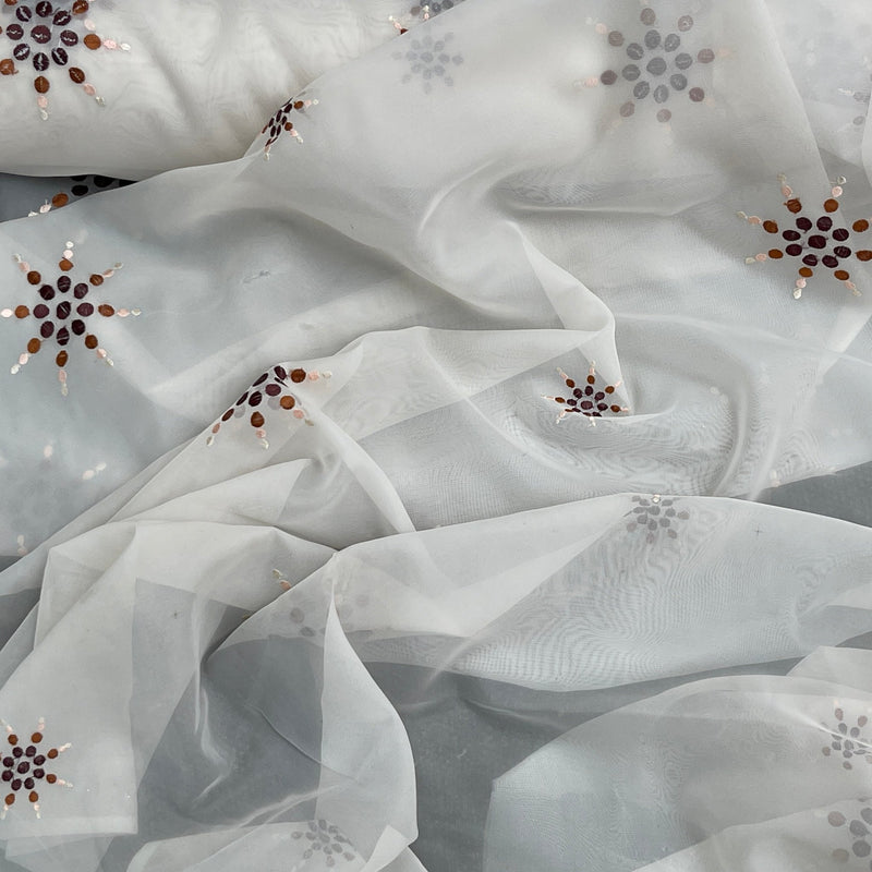 Cream Starbuzz Embroidery Floral Voile Fabric Net Curtain 150cm - Bull Ring Fabrics