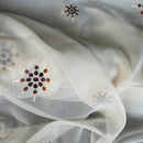 Cream Starbuzz Embroidery Floral Voile Fabric Net Curtain 150cm - Bull Ring Fabrics